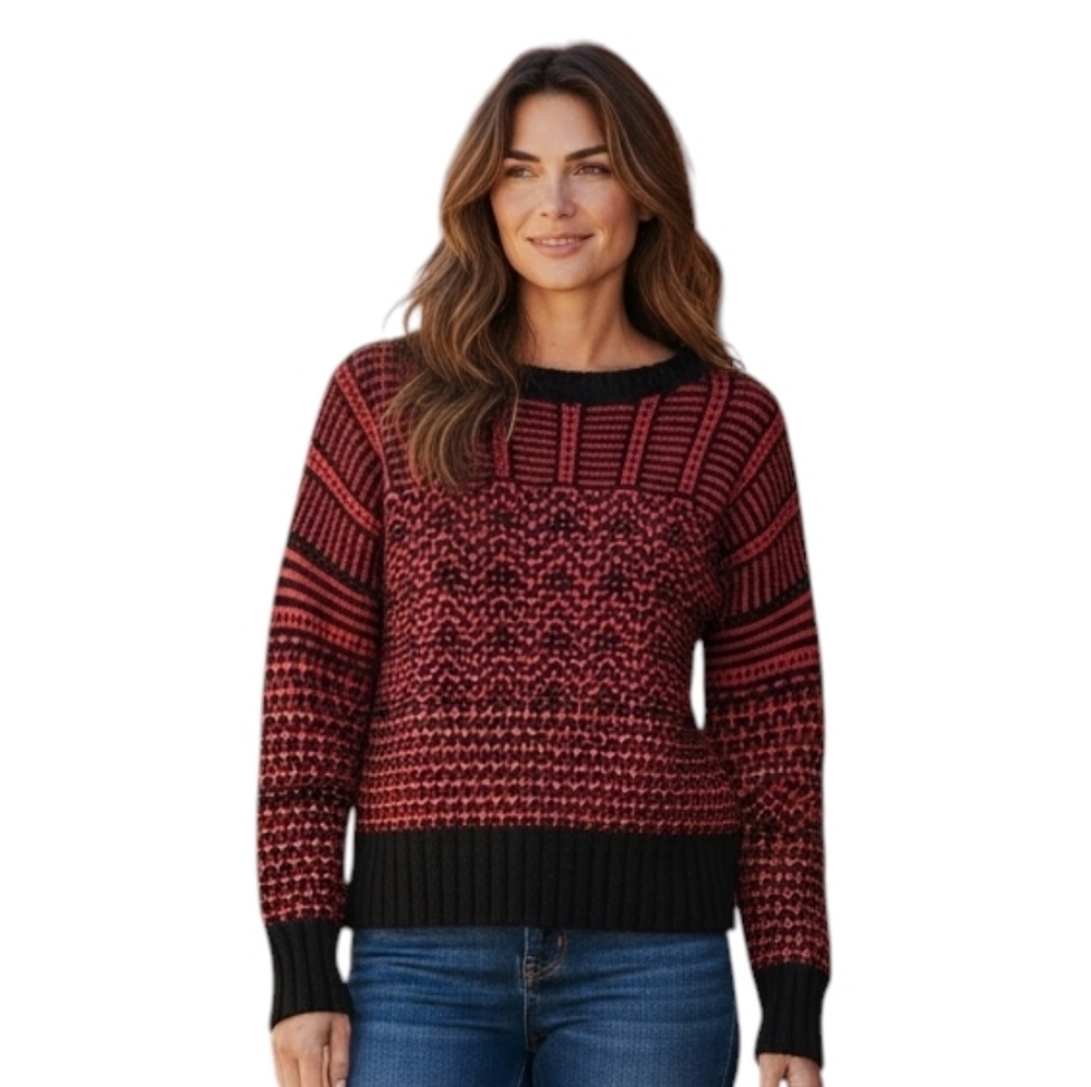 Theory Red and Black Knit Wool Sweater